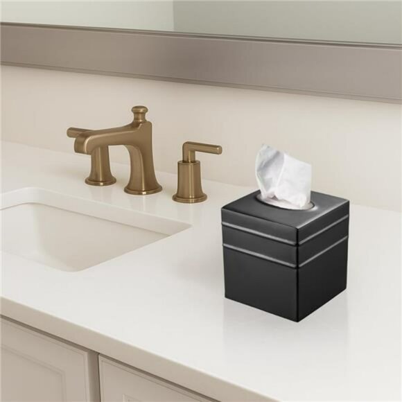 Matte black metal square tissue box cover decorative tissue holder for bathroom - Picture 2 of 8